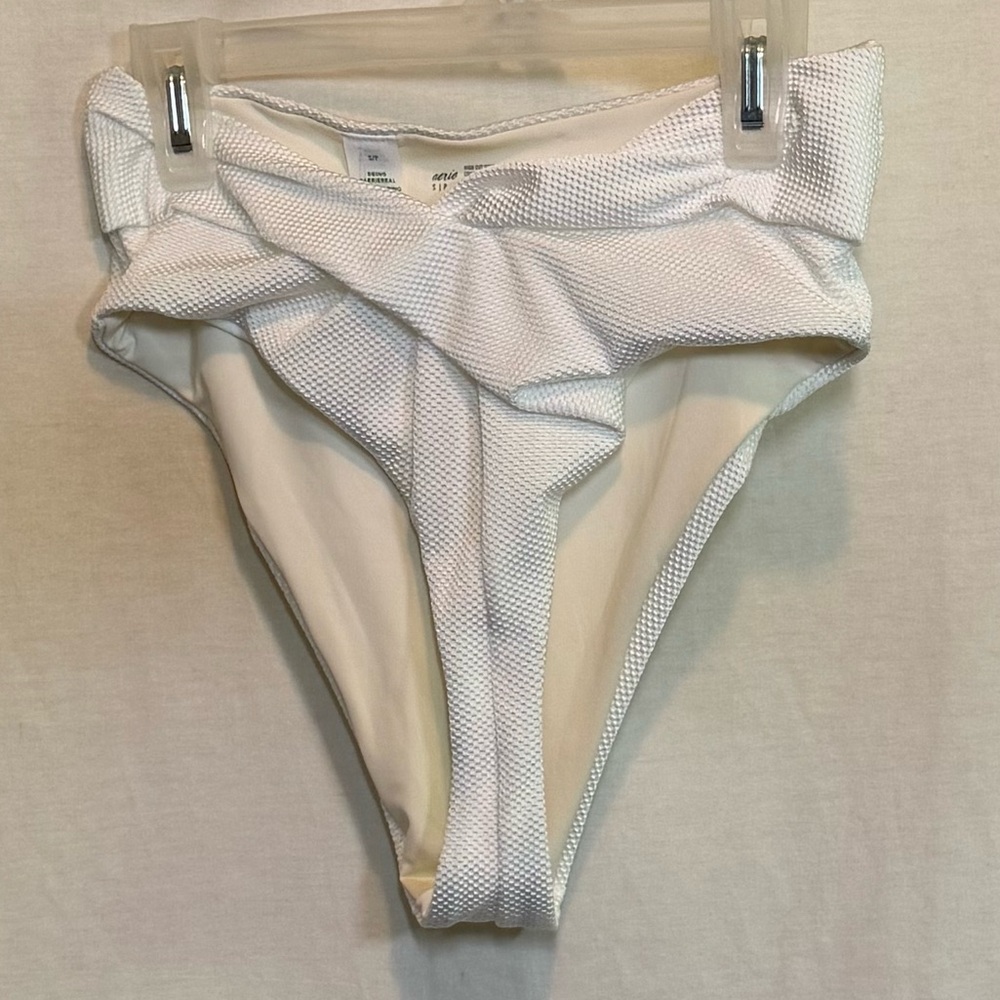 AA-502 Aerie NWT High Cut Cheeky White Summer Swim Bikini Bottoms Size S